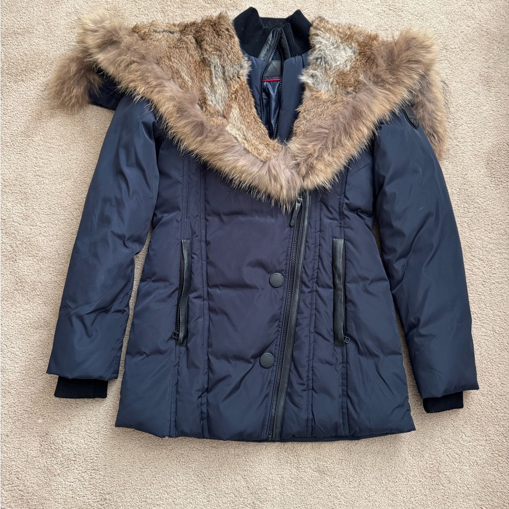RUDSAK Atelier Noir Dark Blue Jacket with Faux Fur Trim